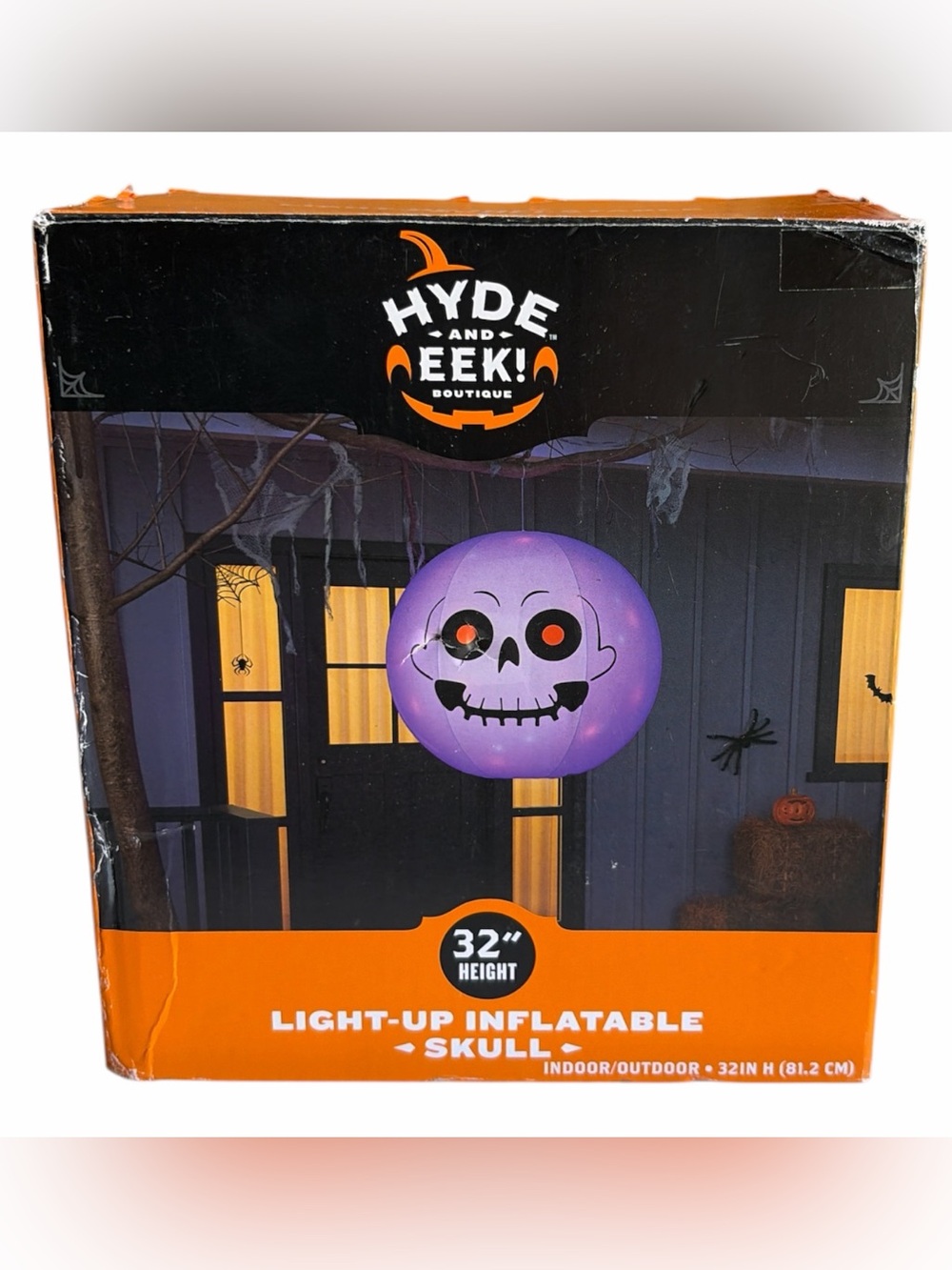 Hyde & EEK! 32” Light Up Inflatable Skull Halloween Indoor Outdoor New Open Box